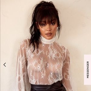 WHITE SHEER LACE HIGH NECK BLOUSE